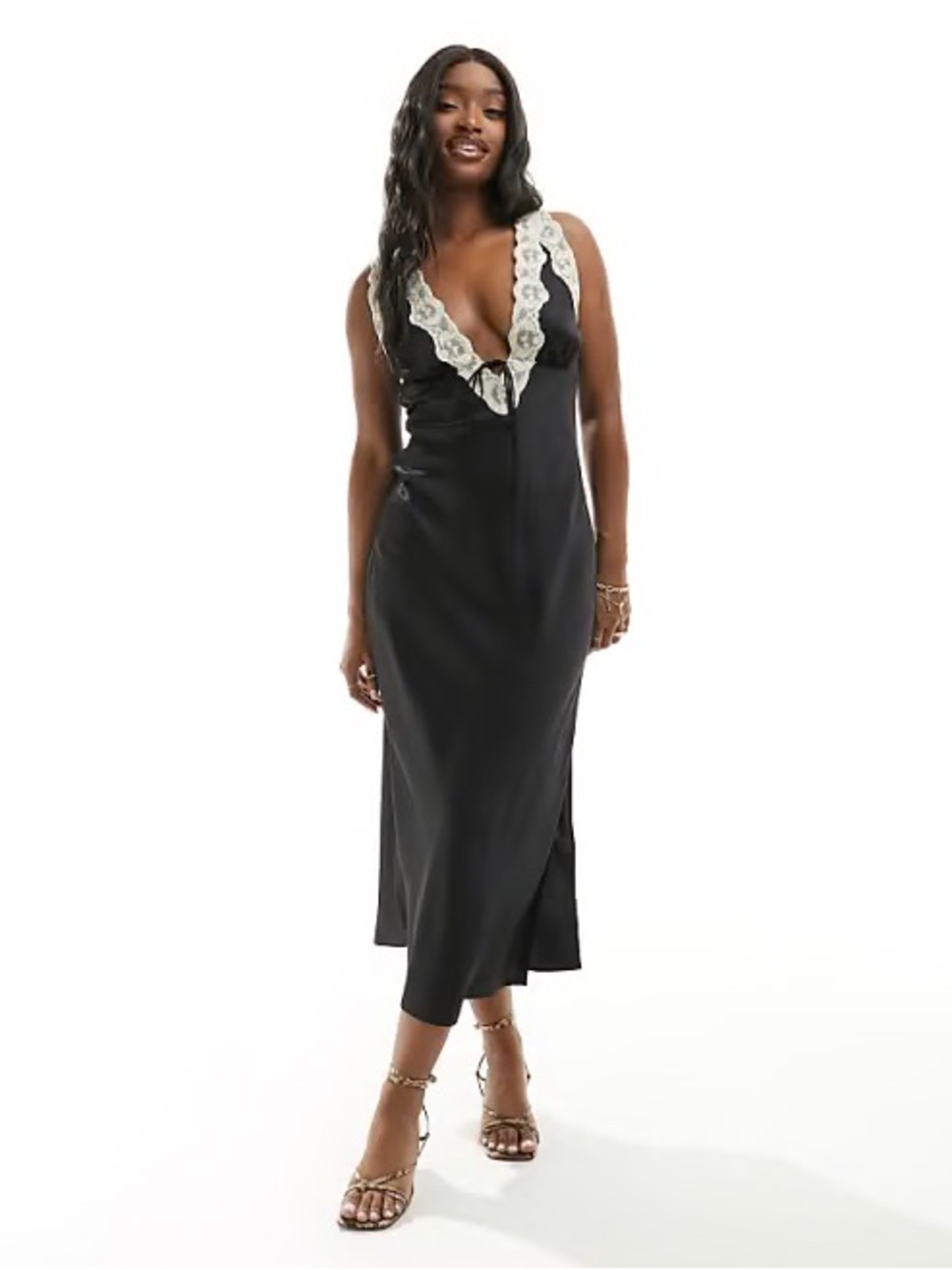 Abercrombie & Fitch Contrast Lace Midi Slip Dress L